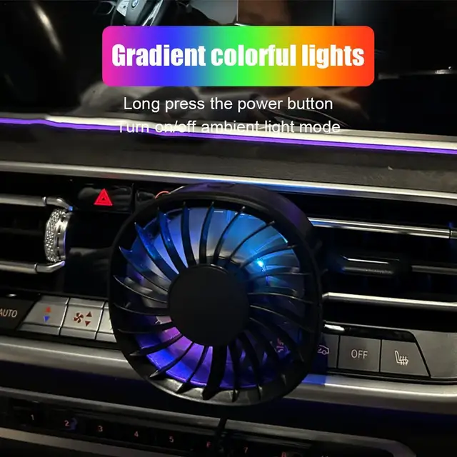 Powerful USB Fan Colorful LED Light Low Noise Multi-function Car Interior Cooler 3 Speed For Car Air Outlet Mini Air Conditioner 2