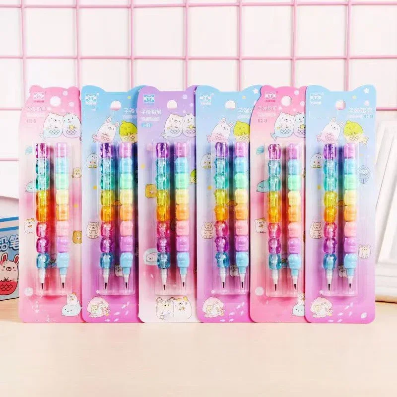 2pcs/pack Cute Cartoon Mechanical Pencils Kawaii HB Lead Non Sharpening Pencils Japanese Stationery Kids Gifts Office Supplies 2pcs pair earring resin molds jewelry casting mold diy craft mould for diy women earrings pendant craft supplies k3nd