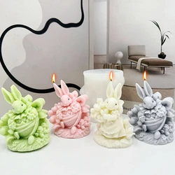 Easter Egg Pastoral Rabbit Silicone Candle Mold Flower Bow Dress Bunny Soap Plaster Mould Animal Chocolate Cake Decor DIY Gifts
