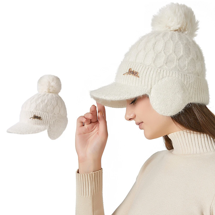 Tykke kanin høreværn Baseball kvinders vinter udendørs kuldesikret varmt hår Bolde strikket kasket Skullies Beanies_voghion.com