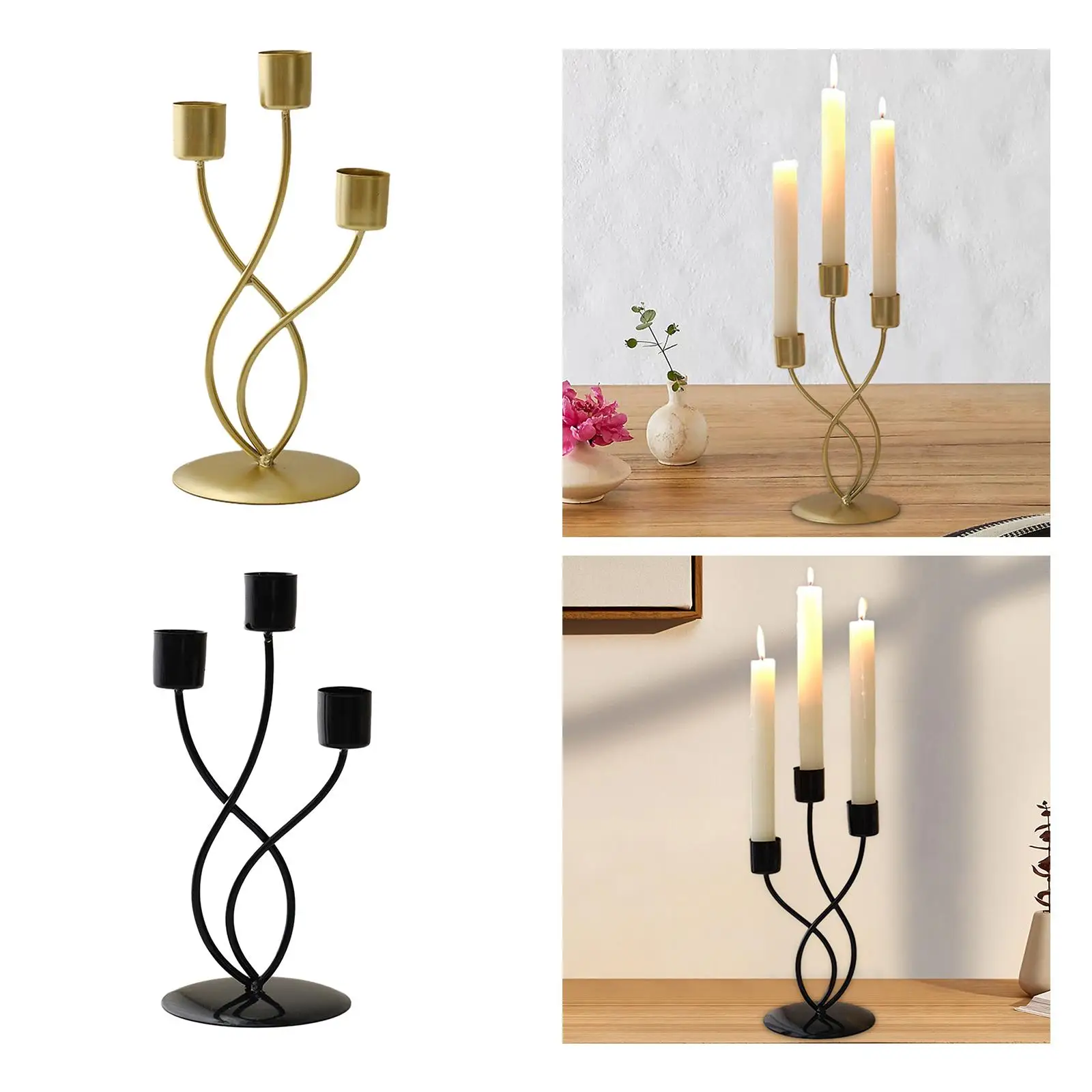 3 Arm Candle Holder Taper Candleholder Desktop Candle Decorations Candlestick for Party Festivals Living Room Gift Dining Room