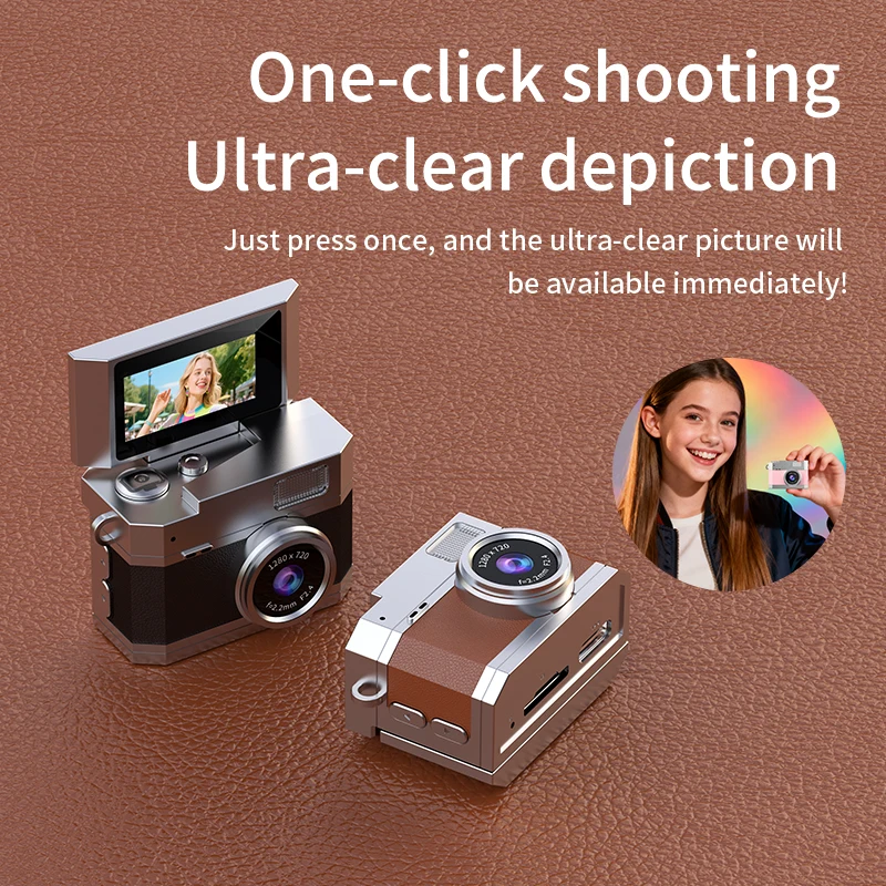 Compact Retro-Style Mini Digital Camera with Flip Selfie Screen and LED Fill Light