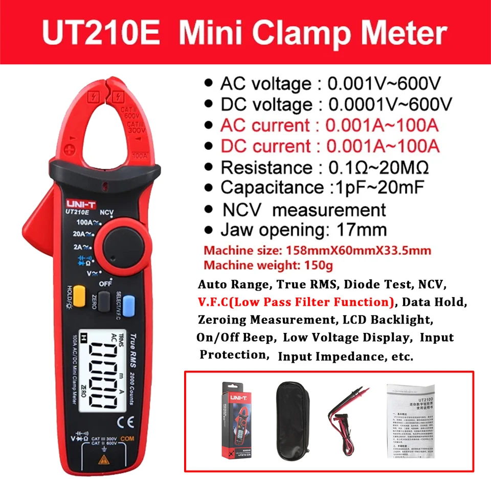 UNI-T UT210A – Mini Pinza Amperometrica Per Corrente Alternata E Tensione AC/DC