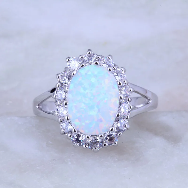 Top Quality Rings Trendy Big Oval Egg Shape Rare White Fire Opal Cubic