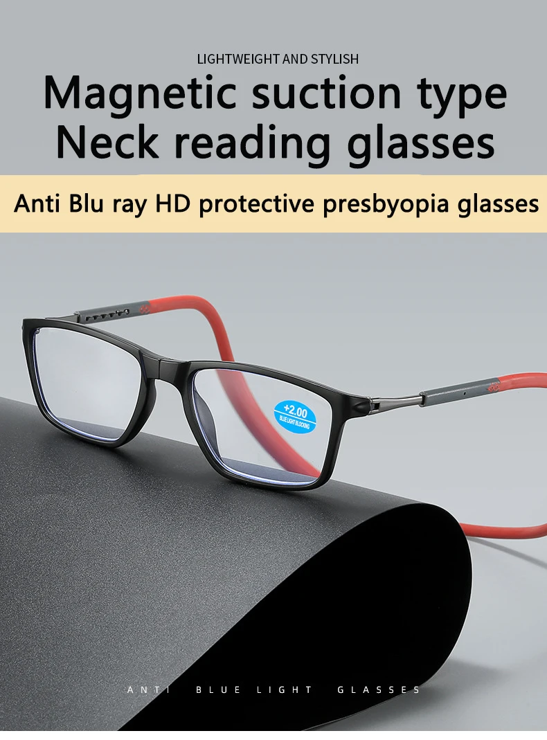 Tragbare magnetische Lesebrille, die um den Hals aufgehängt werden kann, mit verstellbarem Trageband für Männer und Frauen – Detail 1