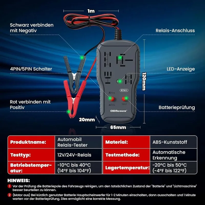 12V/24V Automotive Relay Tester Universal Car Relay Test Diagnostic Tool LED Indicator Professional Voltage Battery Checker