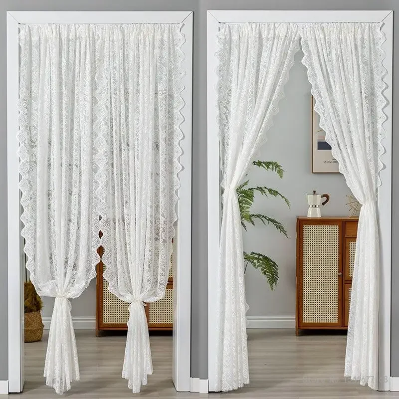 Anti-Mosquito and Insect-proof Lace Curtain Bedroom Decorative Door Curtain, Pearl White, Green, Coffee, Free Punch, Summer, 1Pc