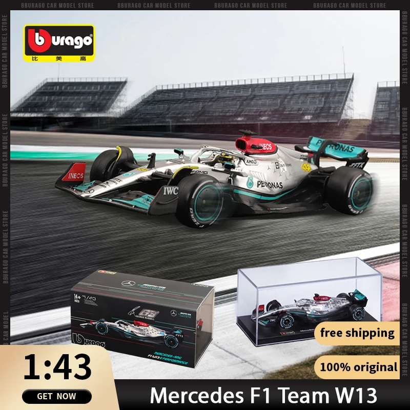 1: 43 Mercedes W13 F1 Formula Racing Alloy Luxury Car Model Decoration Formula Rally Hard Die Casting Gift Toy Bburago Hardbound