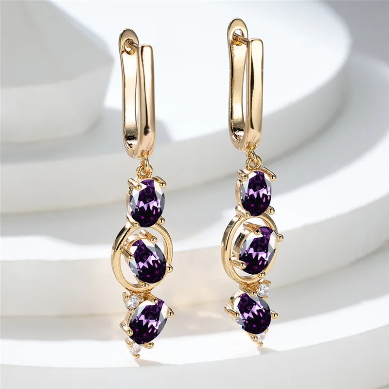 Cute Female Black Zircon Stone Hoop Earrings Vintage Small Oval Wedding Jewelry For Women