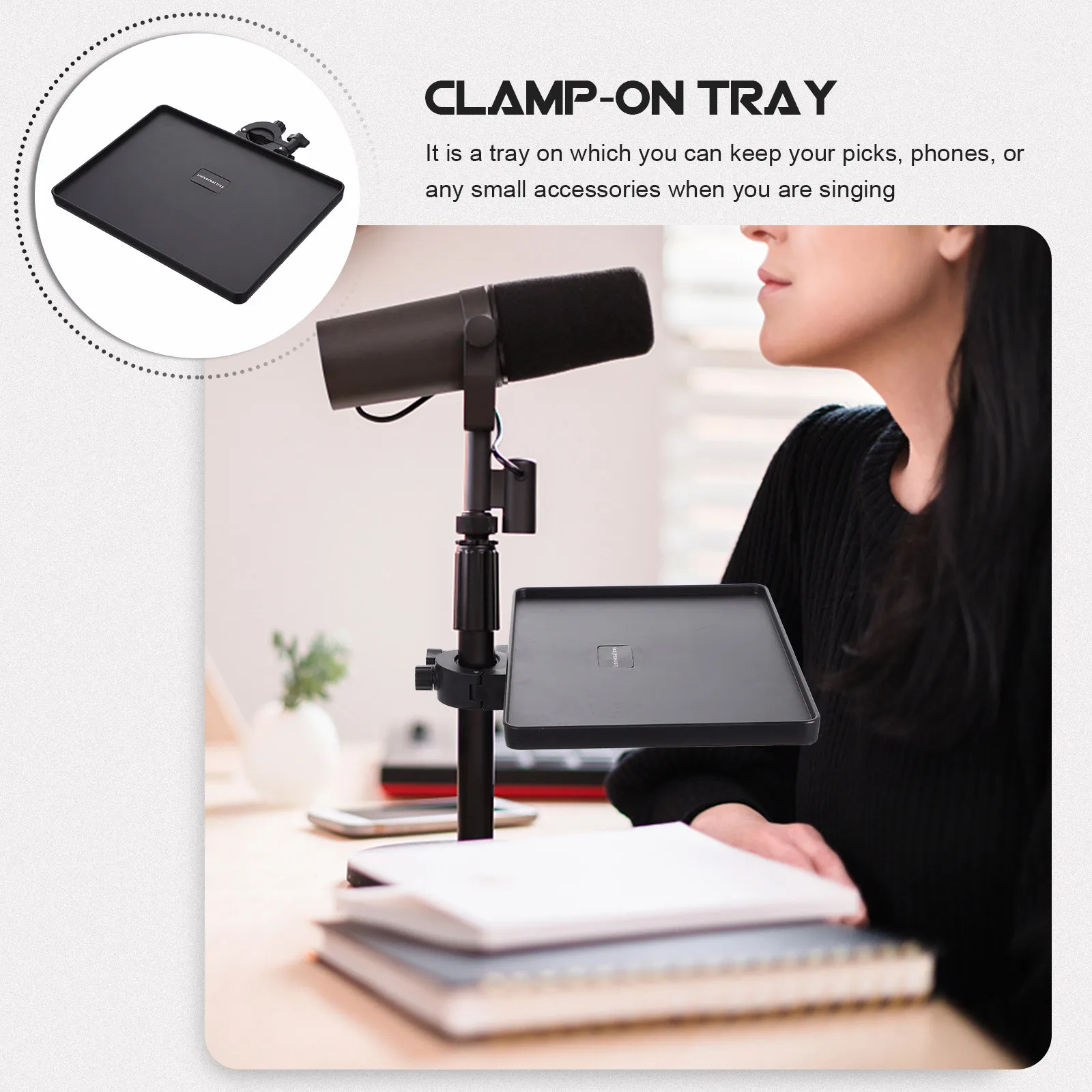 1Pcs 프리미엄 플라스틱 마이크 스탠드 트레이 클램프온 조절 가능한 높이 스트리밍 폰 카메라용 라이브 사운드 카드 트레이