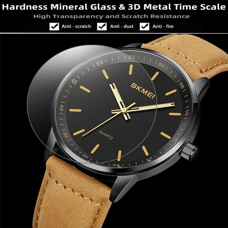 Skmei Original Brand Quartz Watches for Mens Simple Style Leather Strap Analog Display Fashion Waterproof Wristwatch - 6