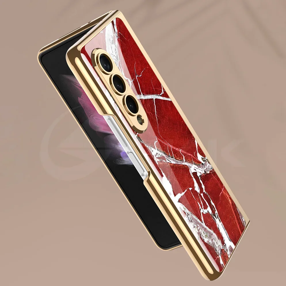 Luxury Plating Frame Case For Samsung Galaxy Z Fold 4 5G Painted Pattern Tempere
