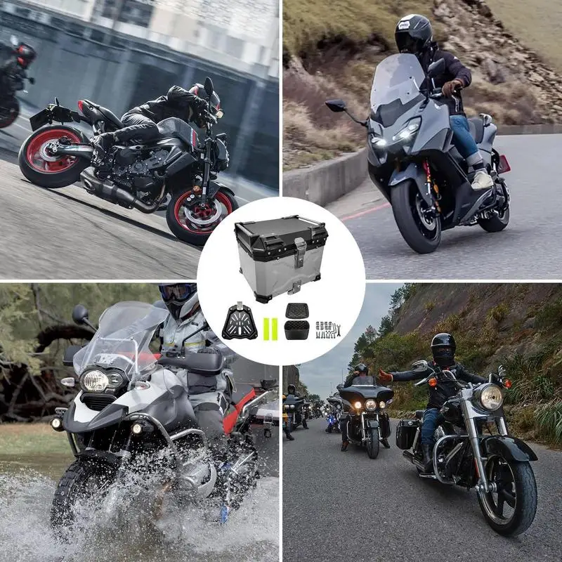Large Motorcycle Trunk 45L Aluminum Motorcycle Trunk Box For Travel Universal Motorcycle Tail Box Reusable Trunk Tour Storage