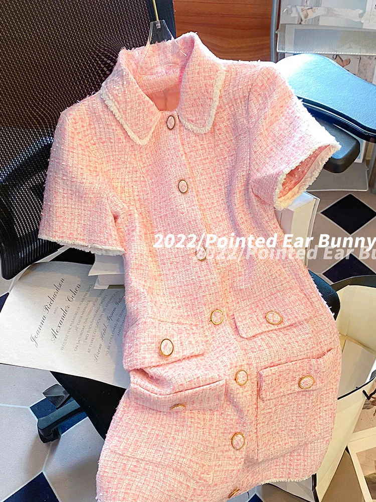 

Pink Luxury Small Fragrance Dress Summer Women 2023 New Temperament Celebrity Age Reducing Beautiful Foreign Style Dress