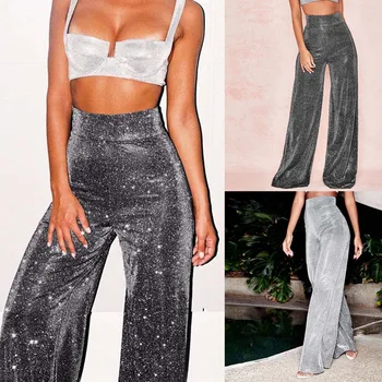 Glitter Sequin Wide Leg Pants High Waist Drape Flared Pants Women'S Casual Trousers Fashion Party Nightclub Dance Street Wear 1