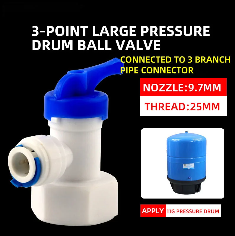 

Water Purifier 3/4" Internal Thread To 3/8"Tube 9.5mm PE Pipe Pressure Barrel Ball Valve 11 Gallon Storage Barrel Switch RO