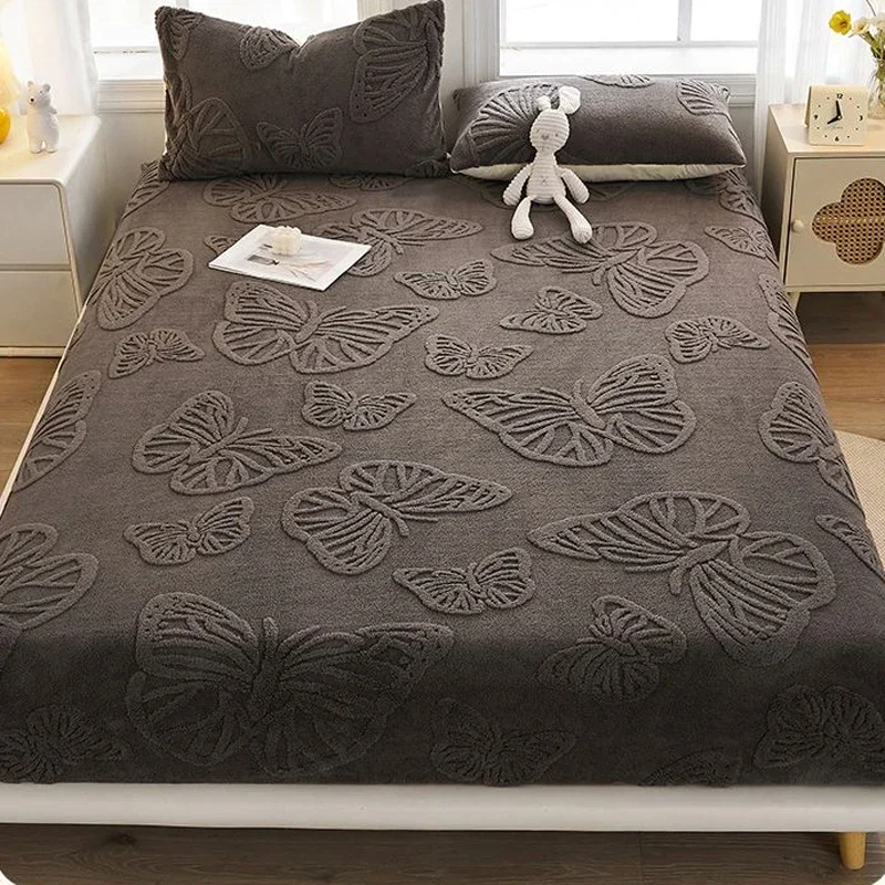 WASART Warm plush elastic fitted sheet mattress protector cover winter coral fleece couple bed linen luxury double bed bedding 6