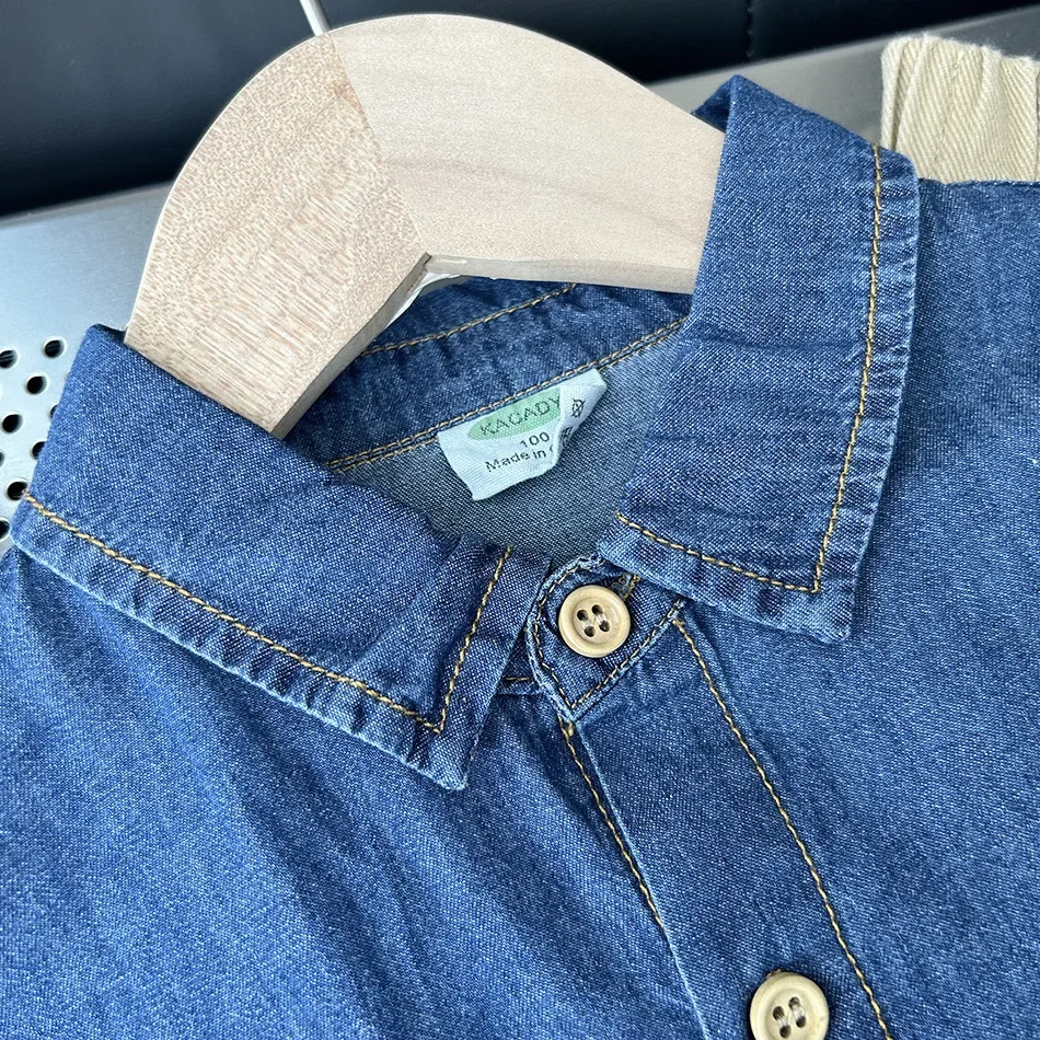 Autumn Boys Cute Embroidery Bear Soft Jeans Shirt Kids Children Casual Denim Blouse Outerwear 100-150cm