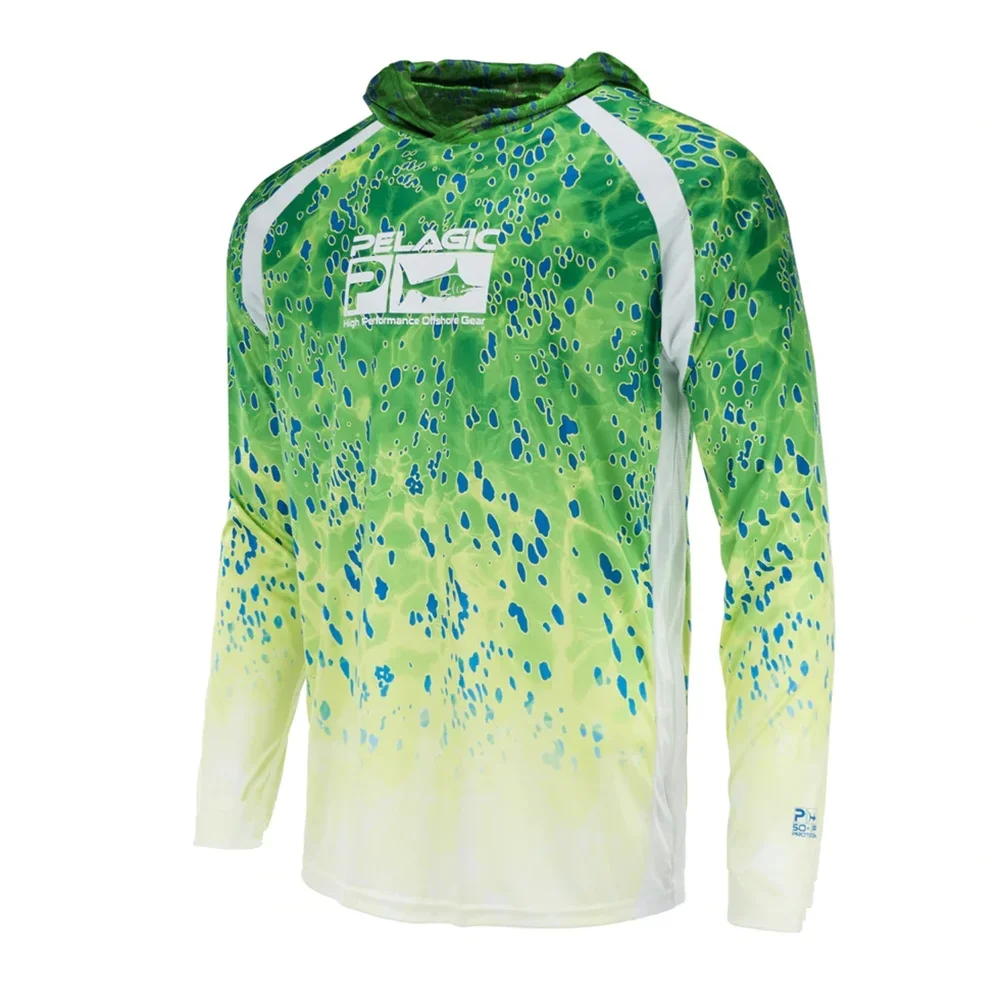 

Pelagische Gear Mannen Vissen Hooded Camouflage Prestaties Shirts Camisa De Pesca Masculina Vissen Zon Ademende Tops