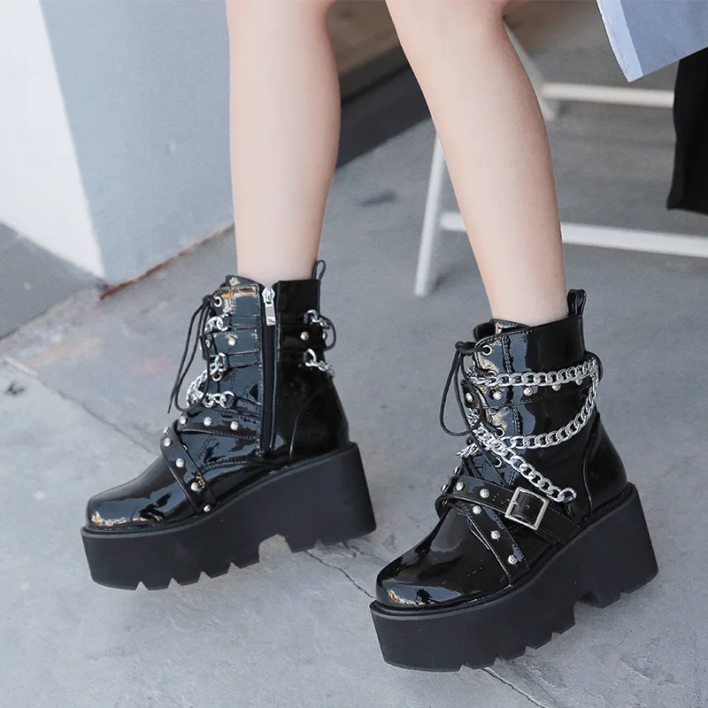 Women Boots Square Heel boots platform shoes goth Band Thigh High