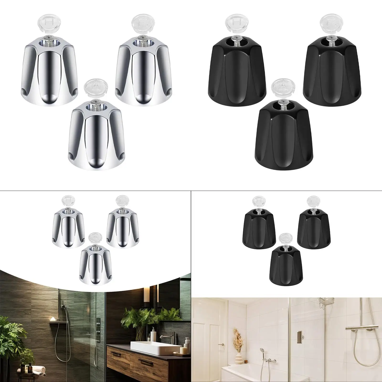 3 Pieces Shower Knobs Maintenance Parts Shower Handles Hot Cold Diverter Knobs Bathtub Faucets for Hotel Home Apartment Bathroom