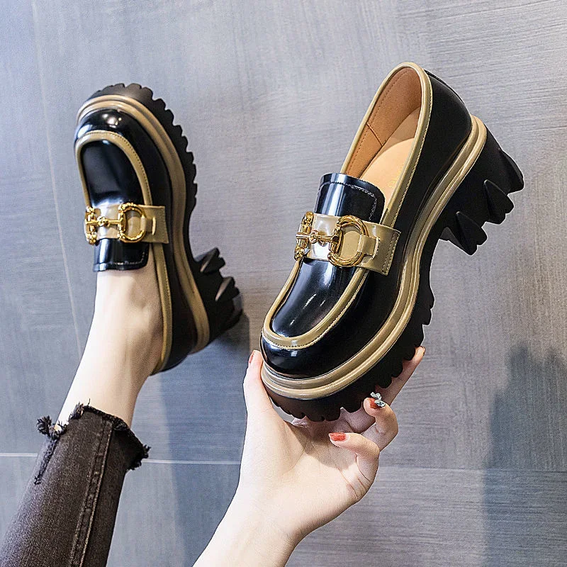 Lolita Shoes Women Autumn Platform Black Hgh Heels Fashion Round Toe Mary Jane Women Patent faux Leather Student Cosplay Shoes