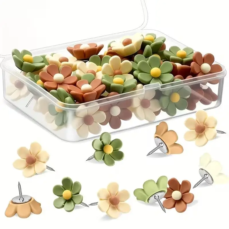 10/20개 무작위 꽃무늬 푸시핀 ? 게시판, 코르크보드, 사무실, 가정, 학교, 직장용 레진 푸시핀