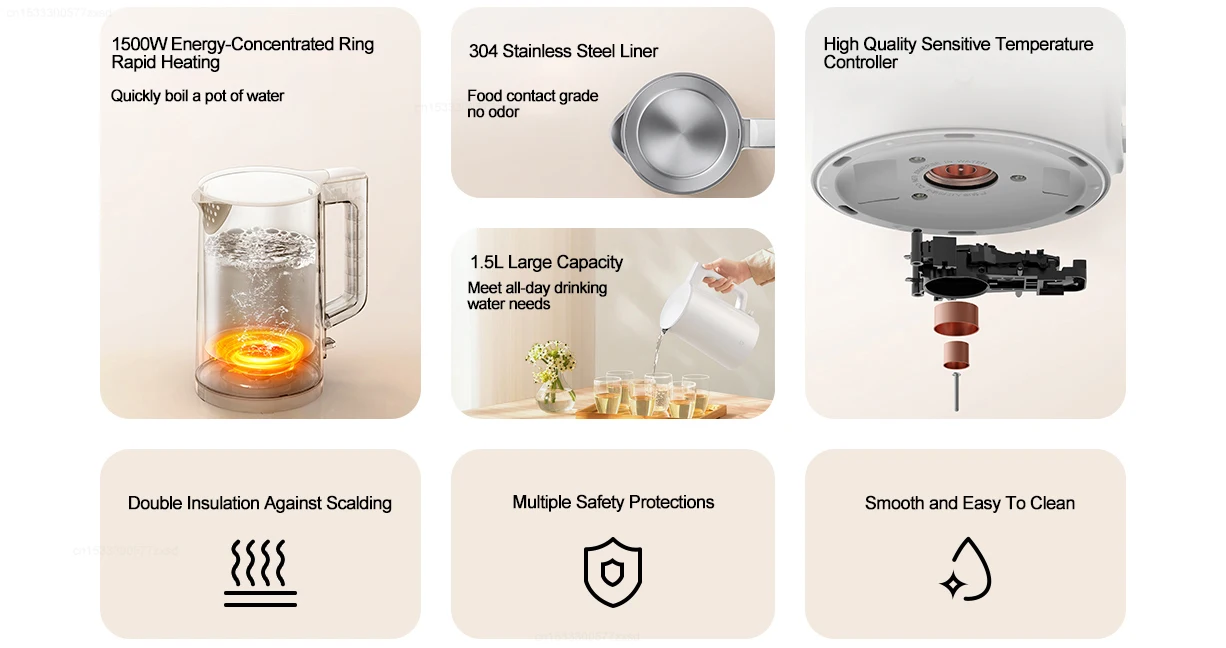 Description Picture 3 of itemIconic Brand Mijia N1 Electric Kettle Fast Hot Boiling Pot Stainless Water Kettle 220V Hotel Family Trip Kitchen Smart Kettle Home