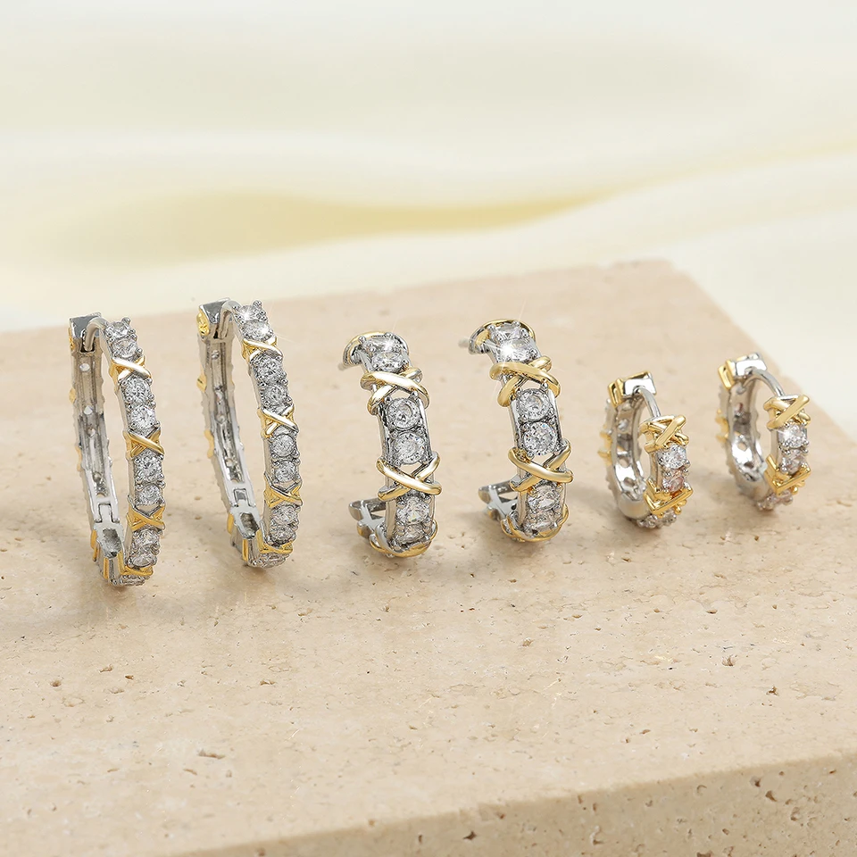 れい 　BIJOU単品 ZAKOL Brand 6 Pcs Shiny X Cross Zircon Hoop Earring Sets for