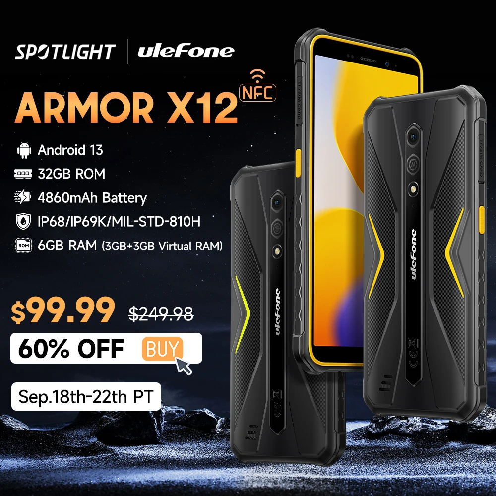  [World Premiere] Ulefone Armor X12,Android 13 ，Up to 6GB（3GB+3GB）RAM， 32GB ROM，4860mAh，13MP 5.45"4G NFC,Global Version 