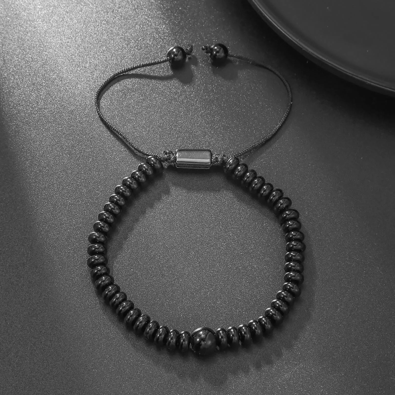 Big Bead True Black Tourmaline Yoga Root Bracelet Natural Gem Woven Beaded Bracelet Prom Necklace fashion bracelet fashion jewelry