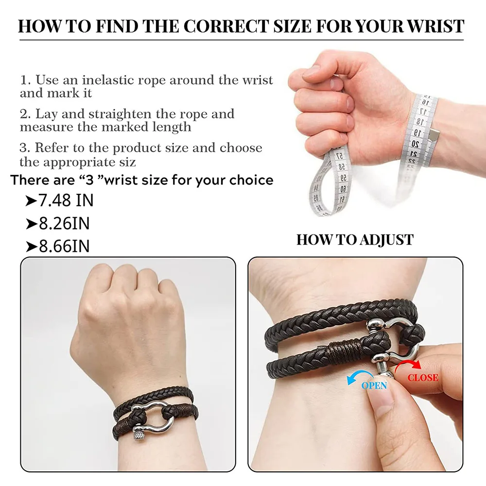 Leather Bracelet Kirykle Nautical Bracelets For Men Multilayer Leather Bracelets with Stainless Steel Anchor Shackle Handmade Ideal Gift For Dad