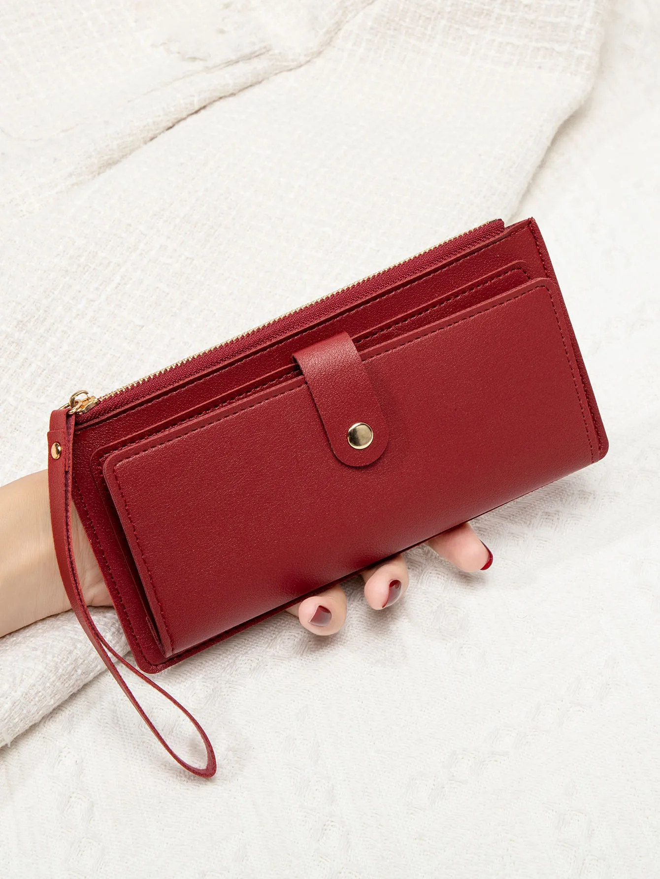 Schlichte und stilvolle Damen-Langkartenbörse, ultradünne Mini-Handtasche aus PU-Leder in Uni-Farbe, Damen-Kreditkartenhalter-Geldbörse – Detail 12