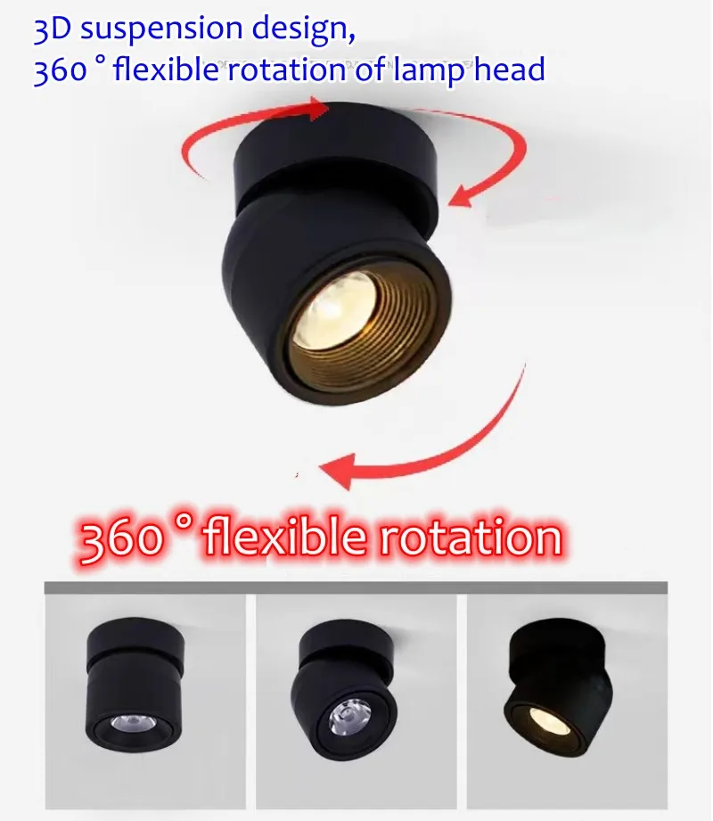 360&deg;Rotatable Tricolor Changeable LED Ceiling Lamp Surface Mounted Spotlight 7W10W15W18W Downlight AC85V-260V Anti-Glare Indoor led downlight,recessed ceiling spotlight,ceiling lamps