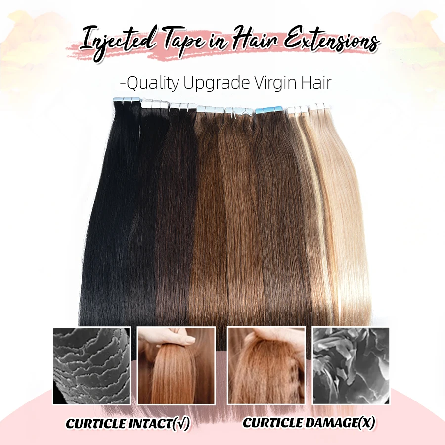 Neitsi 12"-24" PU Skin Weft Tape In Hair Extensions Virgin Remy Human Hair Invisible Straight Injected Hand Tied Tape Ins