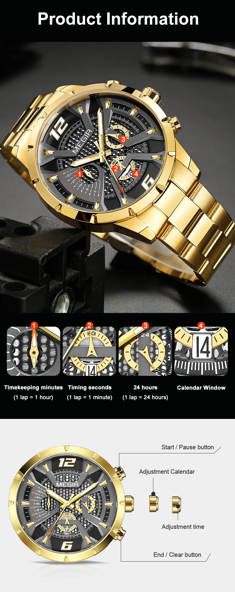 Stainless Steel for Men Luxury Business Casual Quartz Date Clock Chronograph Big Dial Wrist_voghion.com