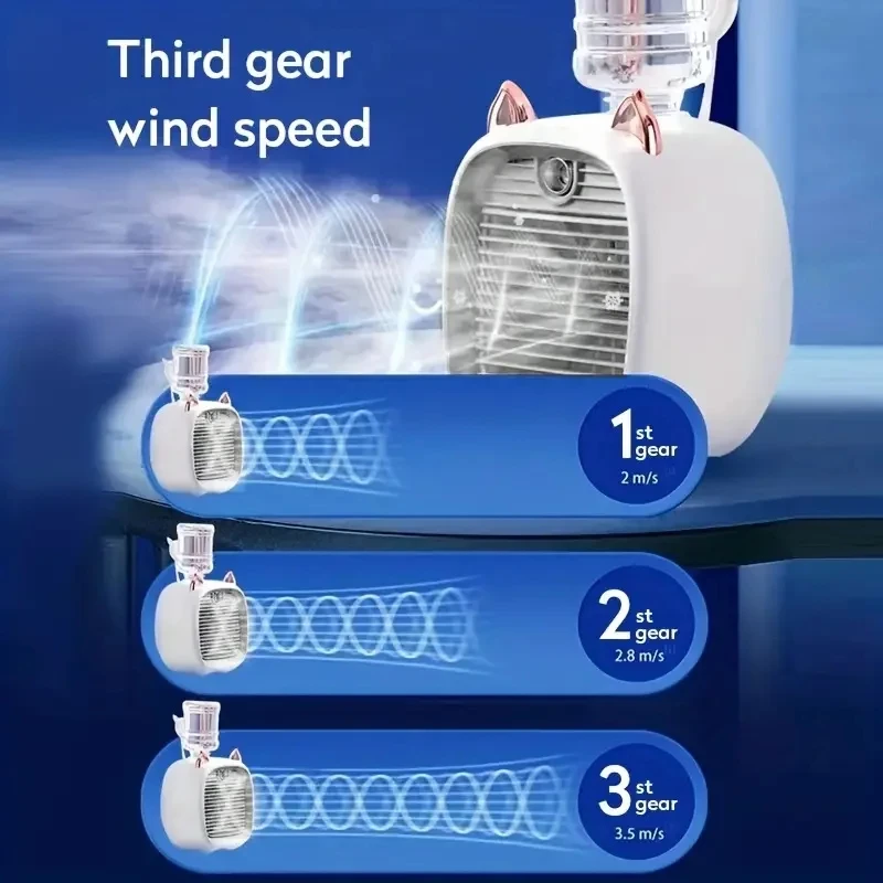 Description Picture 5 of itemTINSOL USB Mini Air Conditioning Fan, Humidifier Desktop Fan Spray Electric, 1200mAh, Three Gear Air Conditioning, Cooling Fan