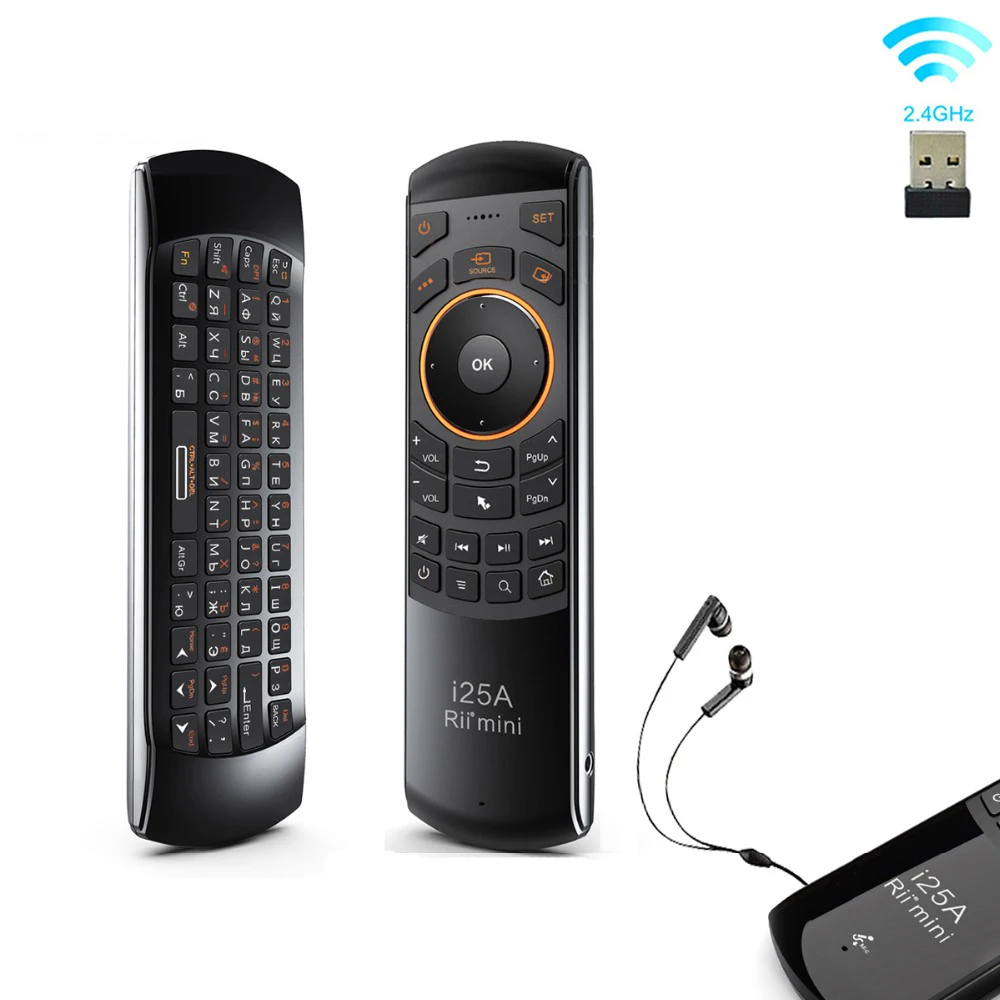 Teclado sem Fio Rii-mini Air Mouse Universal Controle Remoto com Fone de Ouvido Apto para Smart tv Android tv Box Fire tv Rii I25a 2.4g