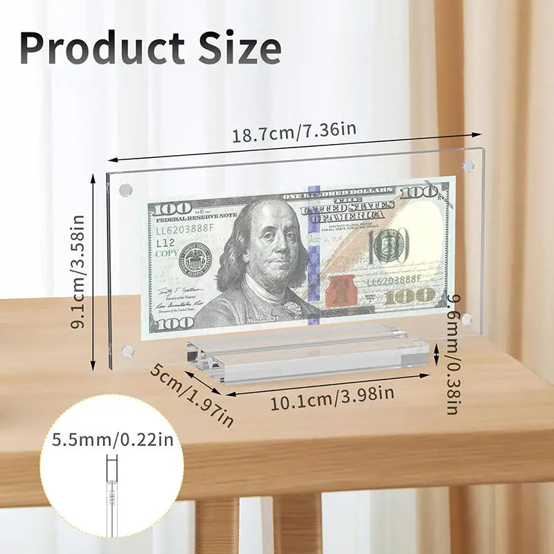 Acrylic Display Holder Photo Frame Transparent Acrylic Dollar Bill Display Frame Household Banknote Collection Stand Plexiglass Photo Frame With Base