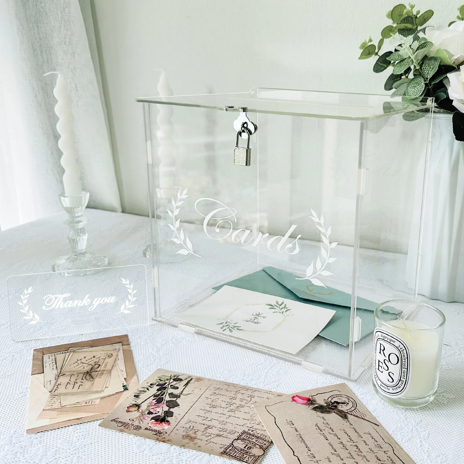 OurWarm wedding card box for wedding reception clear card box with lock gift money holder for reception anniversary