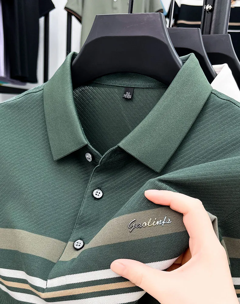 Light luxury brand striped decoration short sleeve polo shirt fashion embossed summer comfort breathable casual men's T-shirt 15 S09ffa4db6f1f4561a5e5d753b89f12daT
