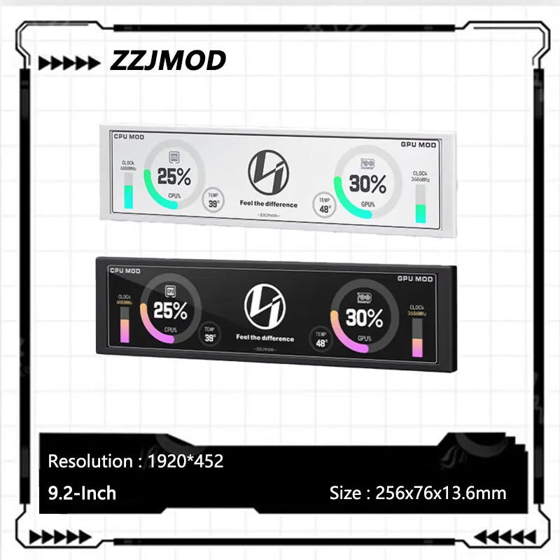 ZZJMOD HD 9.2인치 컴퓨터 케이스 보조 화면, 고화질 디스플레이 화면, 마더보드 USB 9핀 인터페이스