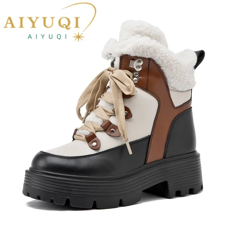 AIYUQI Women Snow Boots Genuine Leather 2025 New Platform Winter