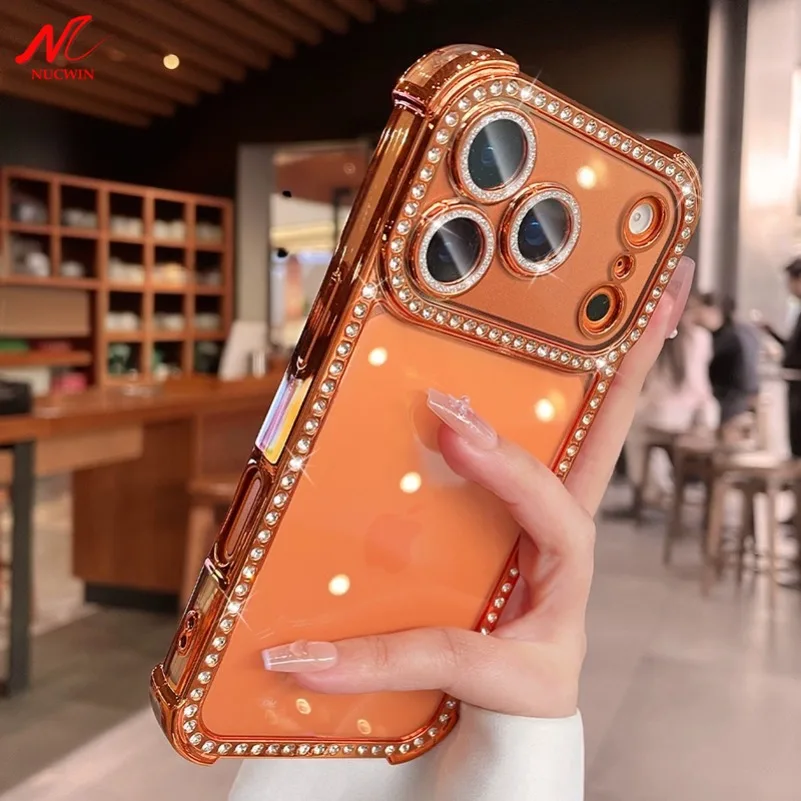 Elegant Crystal Diamond Camera Protector with Enhanced Airbag Cushioning - Transparent Soft Case