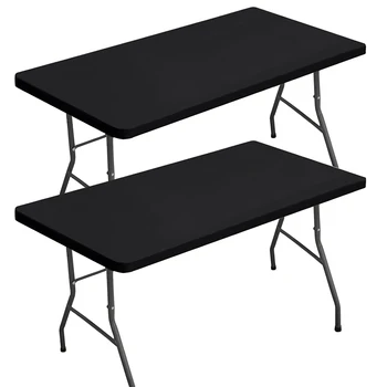 LMETJMA Elastic Fitted Rectangle Tablecloth – Washable Polyester Cover for 6 Ft Tables 1