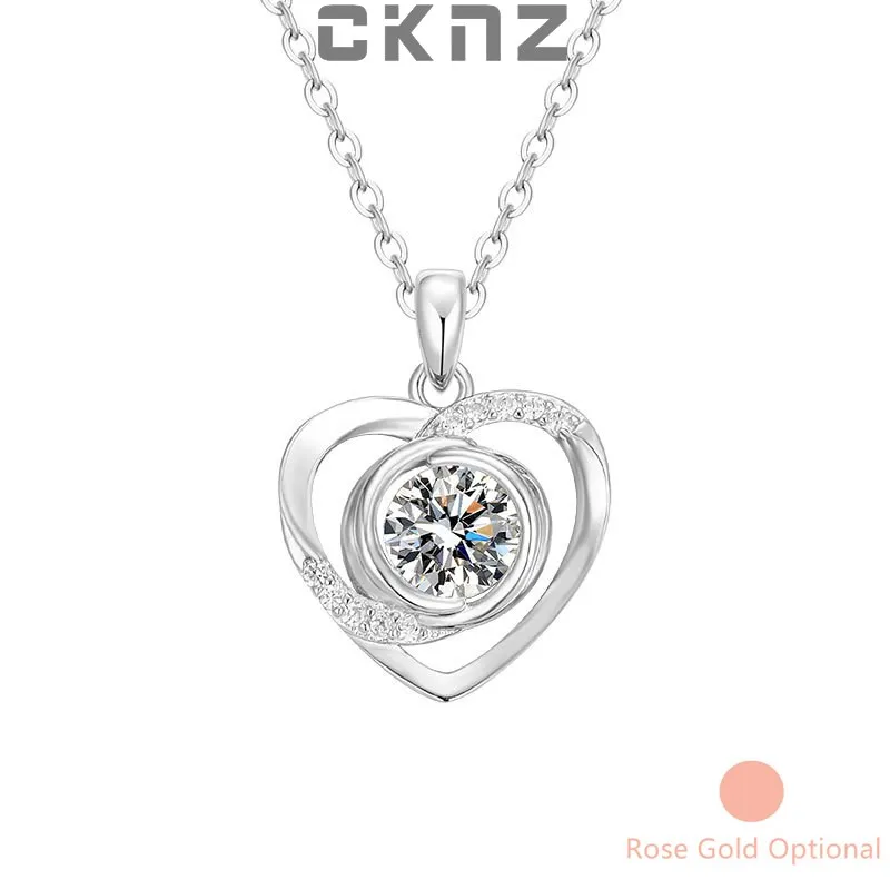 

Certified Real 1.0 Ct Moissanite Diamond Sterling 925 Silver Pendant Necklace Rose Gold For Women Love Heart CKNZ Jewelry