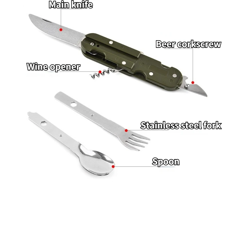 1 Set Folding Portable Stainless Steel Camping Picnic Cutlery Knife Fork Spoon Bottle Opener Flatware Tableware Travel Kit camping cutlery portable tableware portable cutlery