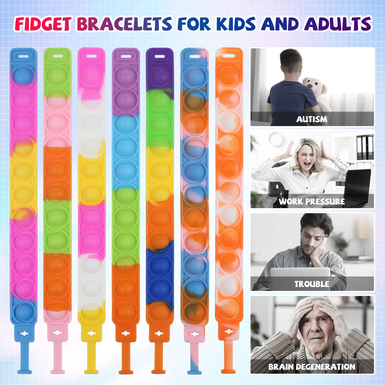  Fidget Spinner Bracelets - Very Unique Pop it Bracelet - Teal  Fidget Toy - Sensory Bracelet - Popper Wristband Push Pop Wearable Toys for  Kids and Adults : Toys & Games