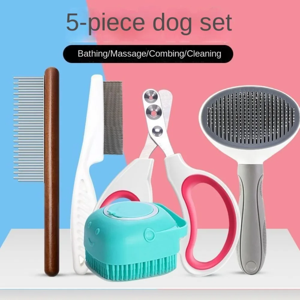 New Practical Cleaning Brush Comb Nail Clippers Set Reusable Portable Flea Comb Non-slip Silicone Claw Trimmer Dogs Cat