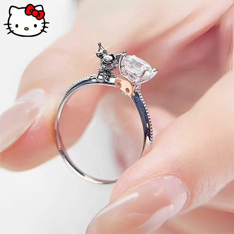 Nový kawaii sanrio kuromi prsten roztomilá kreslený manželé anime příslušenství sladké děvče diamant móda šperků kamaradka vánoce dar